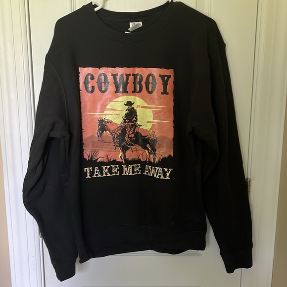 NWOT Women’s Sweatshirt Cowboy Take Me Away Crew Neck Black Size M - Picture 1 of 4